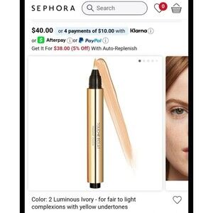 YSL radiant touch concealer. NEW. LUMINOUS IVORY #2.